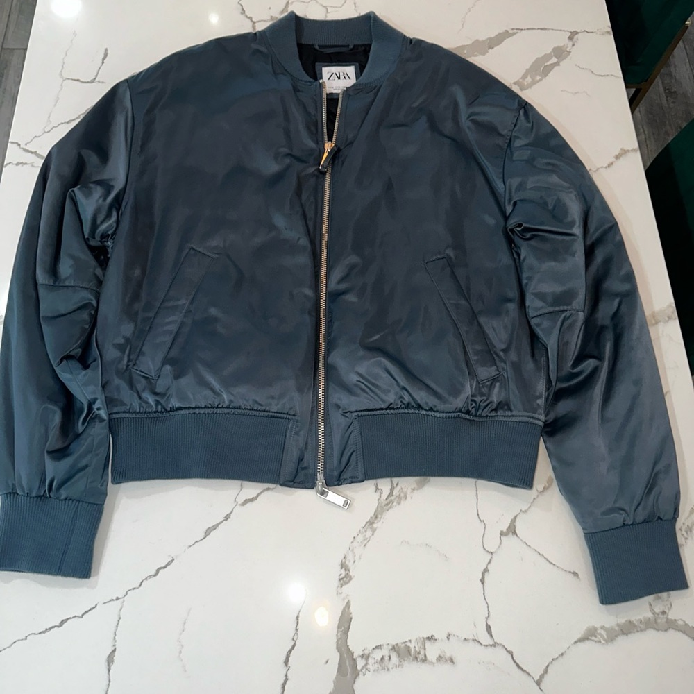 Zara Blue Zip Up Bomber Jacket With Side Pockets Size XL. In Great Condition. - Picture 1 of 13